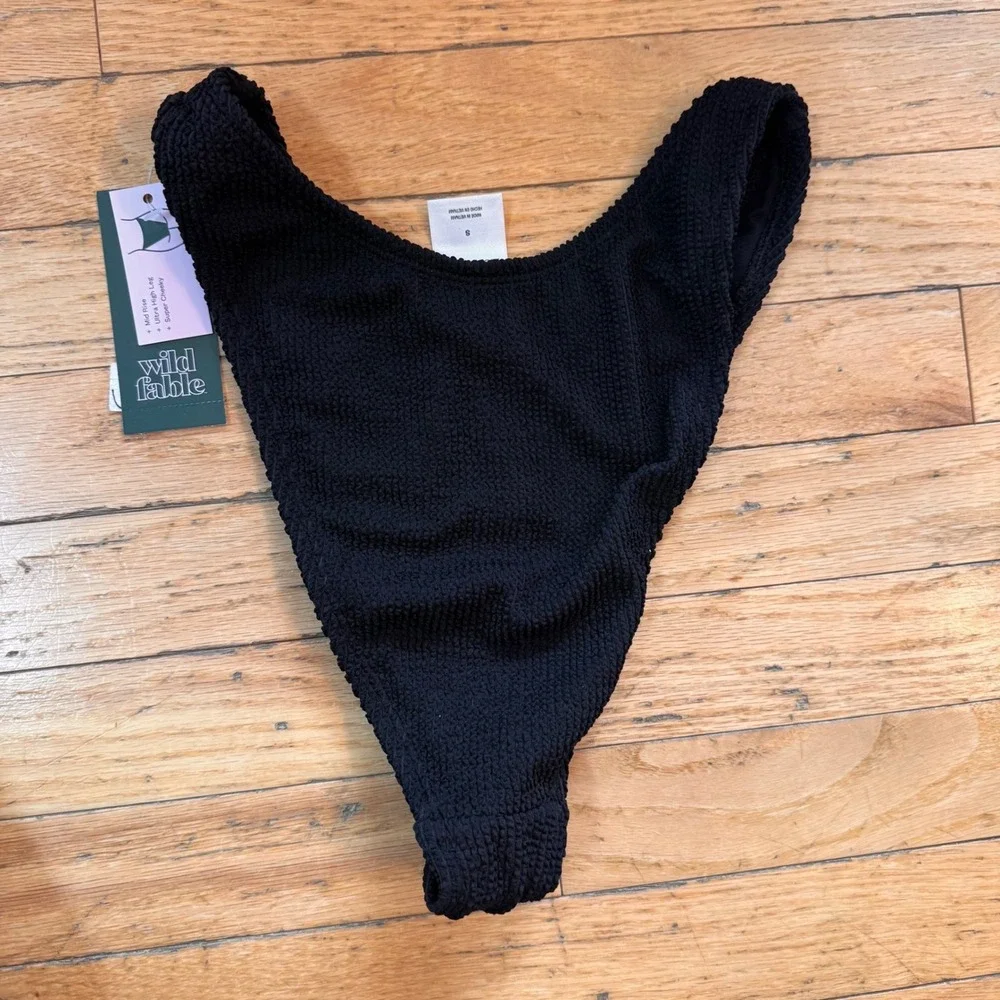 Wild Fable Black Pucker Textured Ultra High Leg Cheeky‎ Bikini Bottom Small NWT